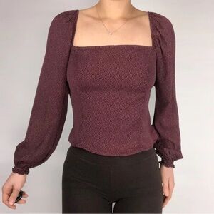 Abercrombie & Fitch Smocked Square Neck Puff Sleeve Crop Blouse